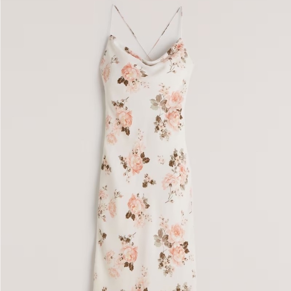 Abercrombie & Fitch Cowl neck floral slip midi dress